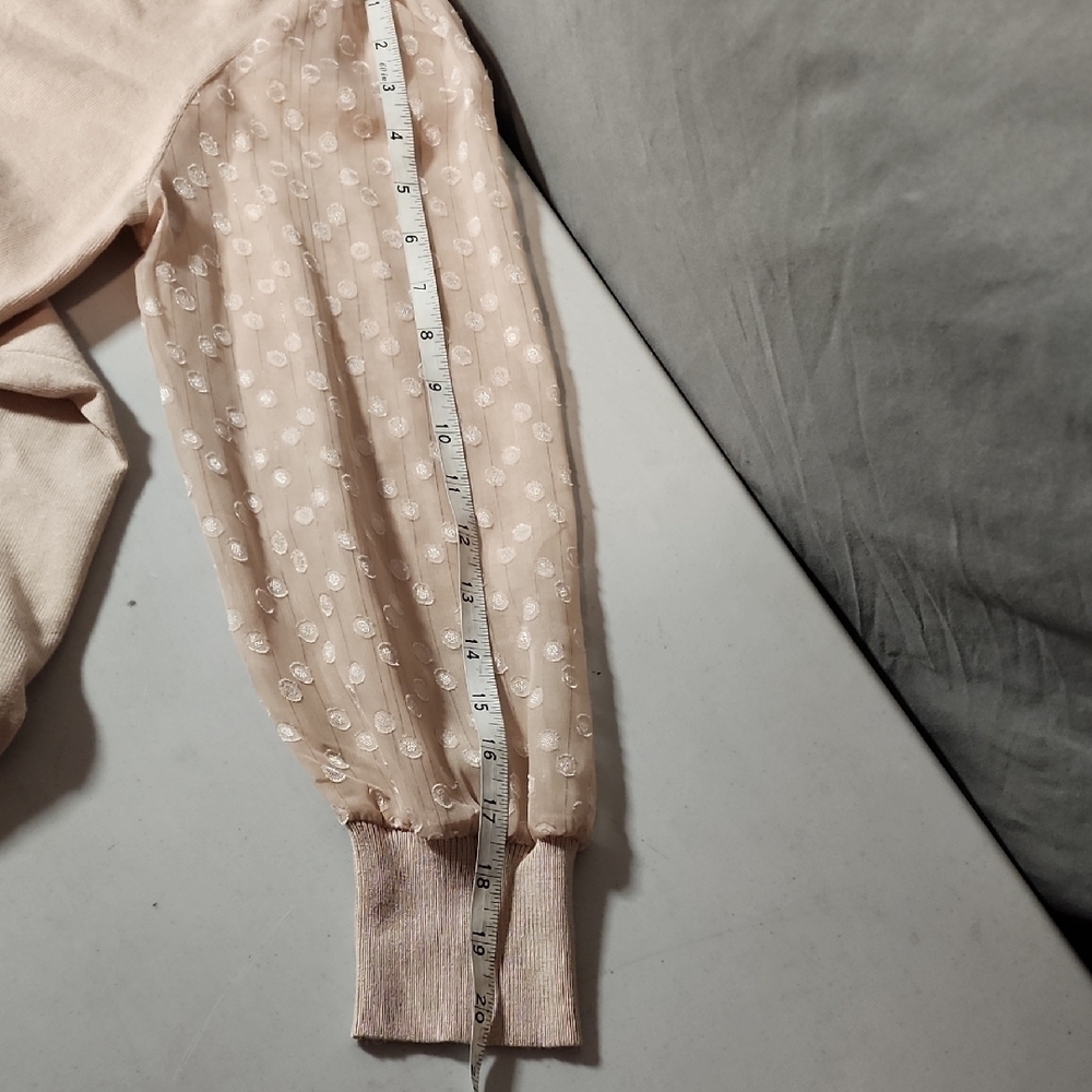 Adrianna Papell NWT Cream Blouse with Sheer Polka Dot Sleeves - Picture 6 of 7